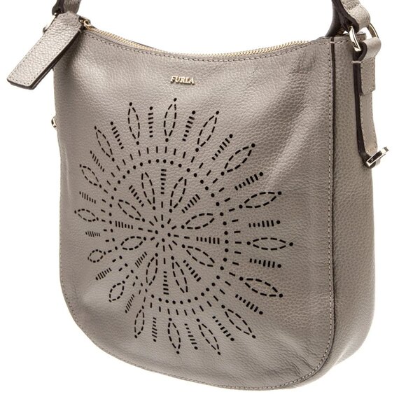 FURLA Emma Hobo Small Pebbled Laser Cut Leather Bag Color Sabbia - Picture 5 of 17